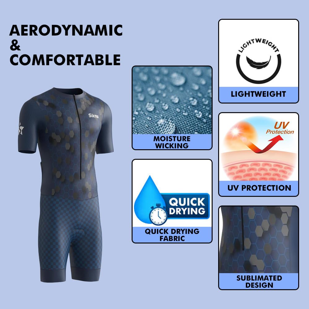 Herren Fahrrad-Skinsuit Gel gepolstert Einteiler Trisuit Bike Top kurzes Sublimiertes Design
