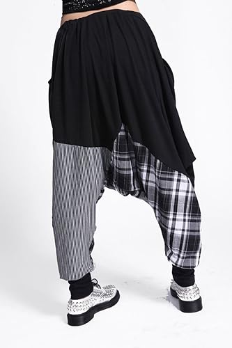 Miniatura 3 de ellazhu Pantalones casuales de harén para mujer holgados de cintura baja bolsillos a cuadros hip-hop yoga GY206 A Negro