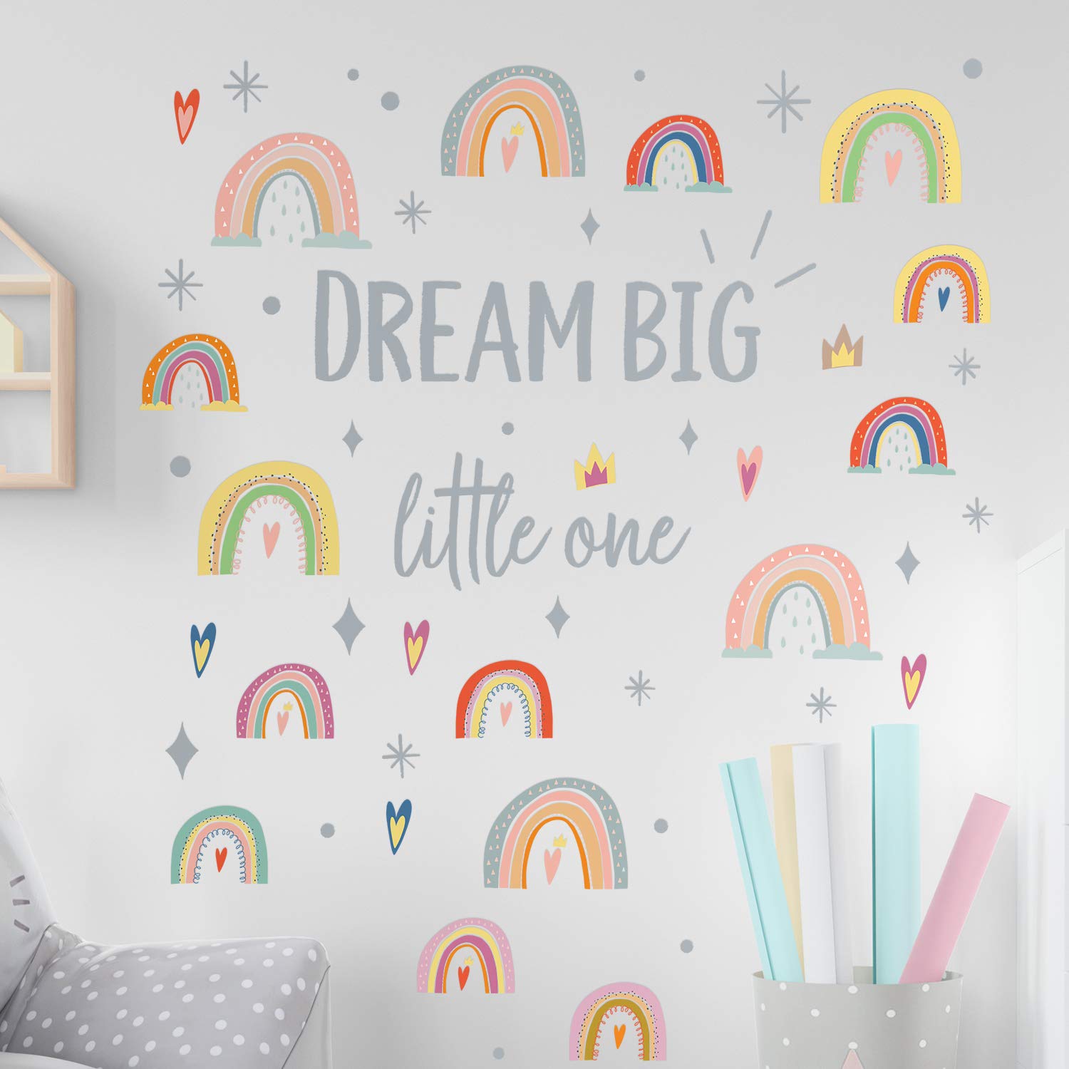 WALPLUS Colorful Rainbow Wall Stickers for Nursery Kids Room Decor, Removable Vinyl Decals, DIY Baby Girl & Boy Bedroom Art, 45x45