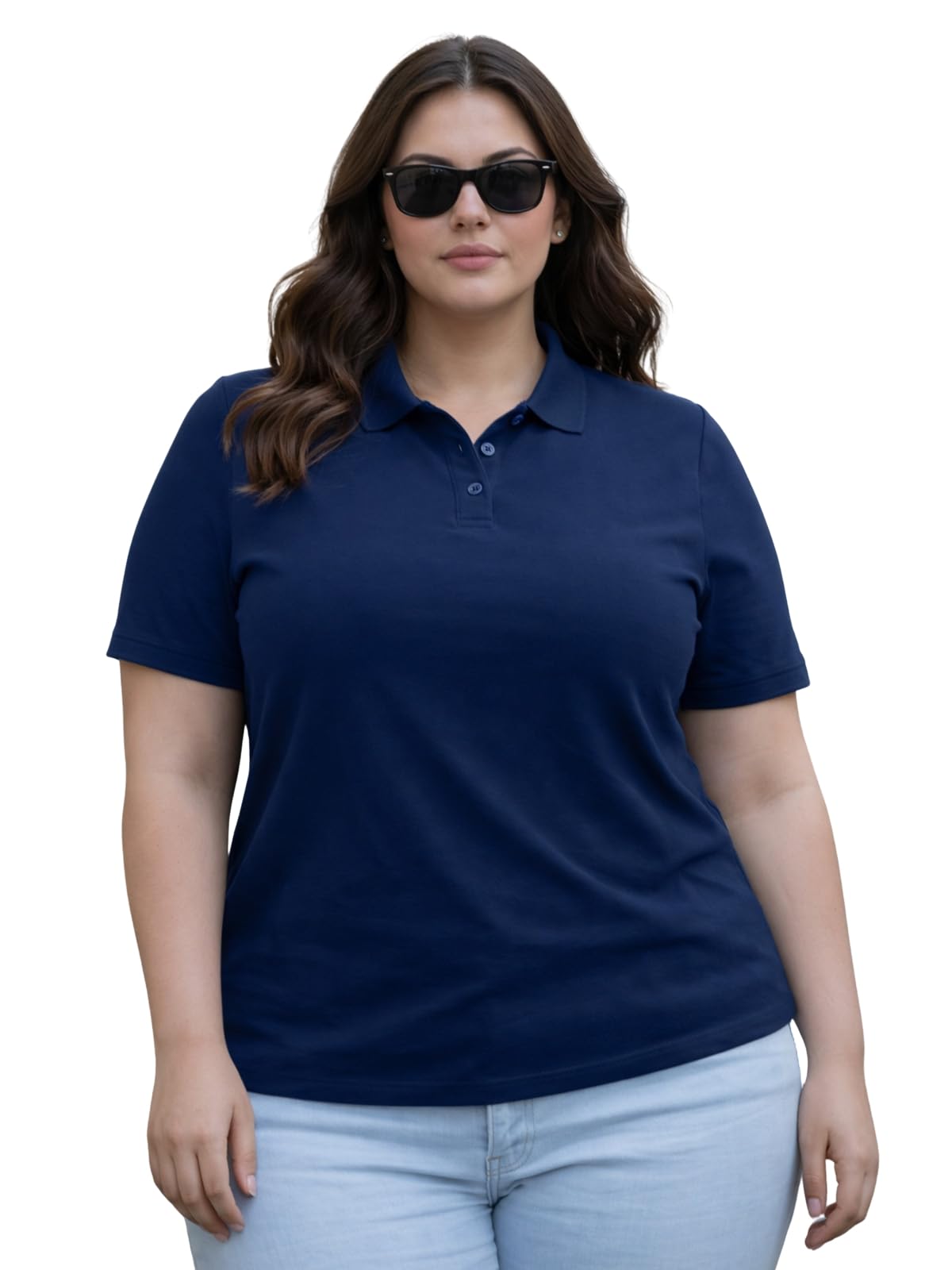 Junebérry® Polo da donna taglie forti, in cotone di alta qualità, vestibilità regolare, polo da donna in tinta unita (3XL-5XL)
