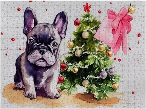 Rompecabezas de 1000 piezas para adultos, lindo bulldog francés, cachorro, Navidad, acuarela, escuela, niños, adolescentes, educativo, intelectual,