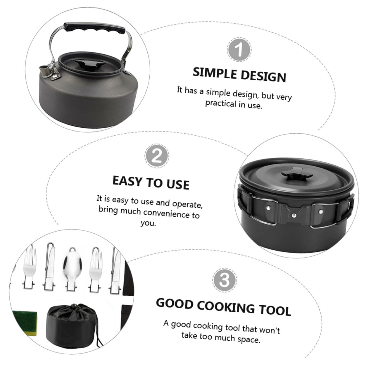 STOBAZA Set de Cuisine Camping Personnes Batterie de Cuisine Extérieure et Légère avec Bouilloire et Assiette Ustensiles Multifonctions Résistants Corrosion pour Randonnée et Pique-
