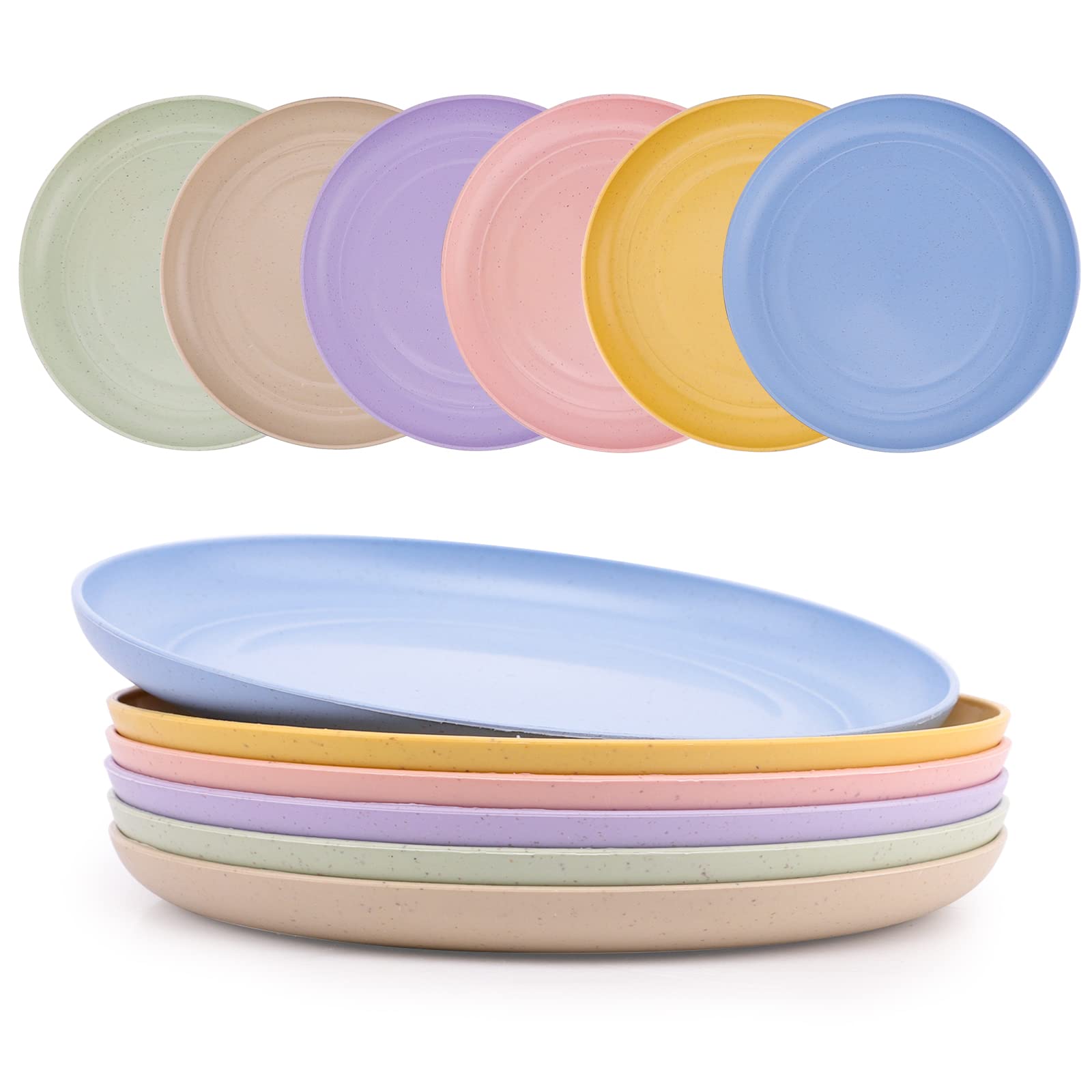 Ruioomeep Set of 6 Unbreakable Plates 15cm Reusable Dinner Plates for Travel Picnic Microwave and Dishwasher Lightweight Plates for Salad, Pasta, Party, Home, 6 Colors (23CM)