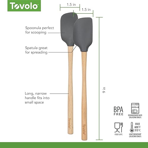 Miniatura 7 de Tovolo Flex-Core - Mini espátula y cuchara con mango de madera, utensilio de cocina, resistente al calor y sin BPA, seguro para utensilios de cocina