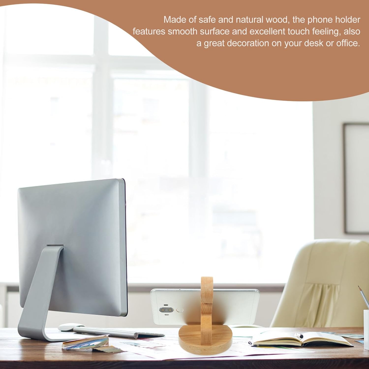 Zerodeko Wooden Tabletop Phone Holder Beige Wood Craft Ornament image 4
