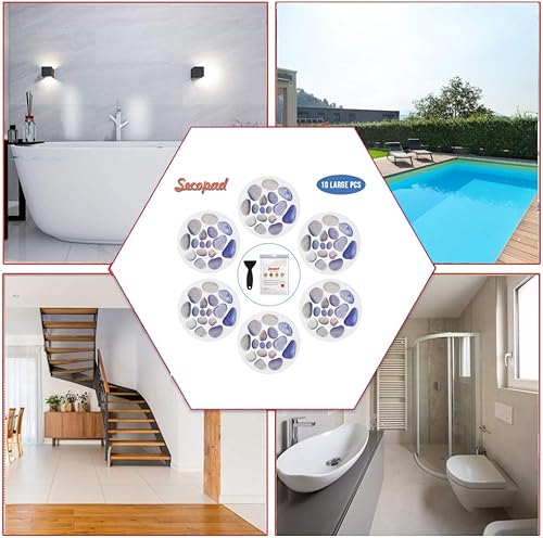 Miniatura 7 de Calcomanías antideslizantes para bañera, 10 unidades grandes de adoquines adhesivos antideslizantes para ducha y bañera con raspador de primera