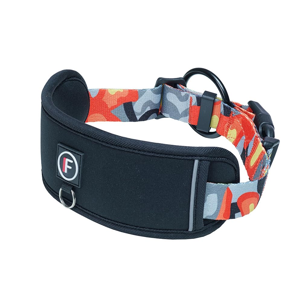 FINNERO CAMOCOLOR Adjustable Dog Collar, Removable Padding, Camo Print, Wide Comfortable Fit (M, Orange)