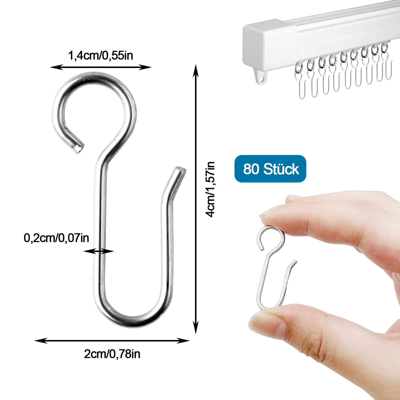 Shower Curtain Hooks 42 Stück Gardinenringe Vorhan Produktbild-Vorschau 2