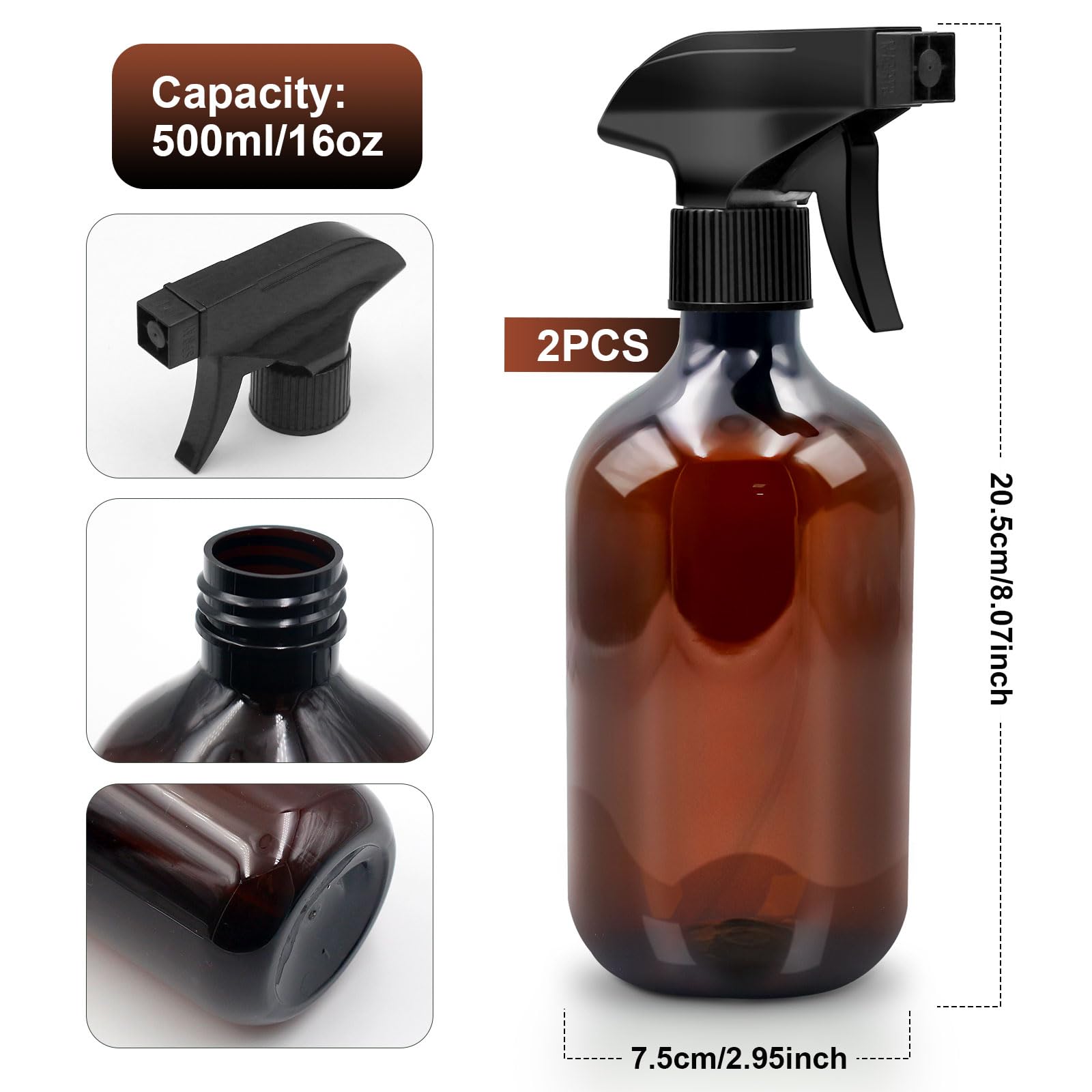 2 butelki z rozpylaczem, 500 ml, butelka z rozpylaczem wody, z regulowanymi końcówkami, pusta butelka z rozpylaczem, do domu, ogrodu, roślin, fryzjera (brązowa)