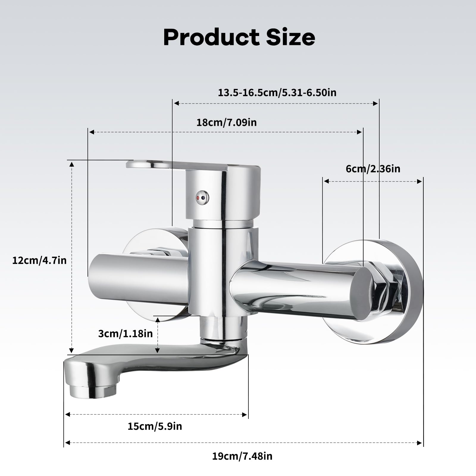 Wasserhahn Wandmontage, 360° Drehbare Edelstahl Wasserhahn Küche Wandarmatur, Kalt und Heiß Einhebelmischer Küchenarmatur Wandmontage, Mischbatterie Küche für Wandmontage, Schwenkarm 15cm, Chrom