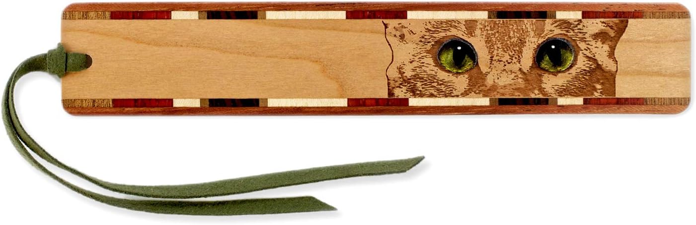 Personalized Cat Eyes Engraved with Added Color Handmade Wooden Bookmark - Made in USA - Also Available Without Personalization