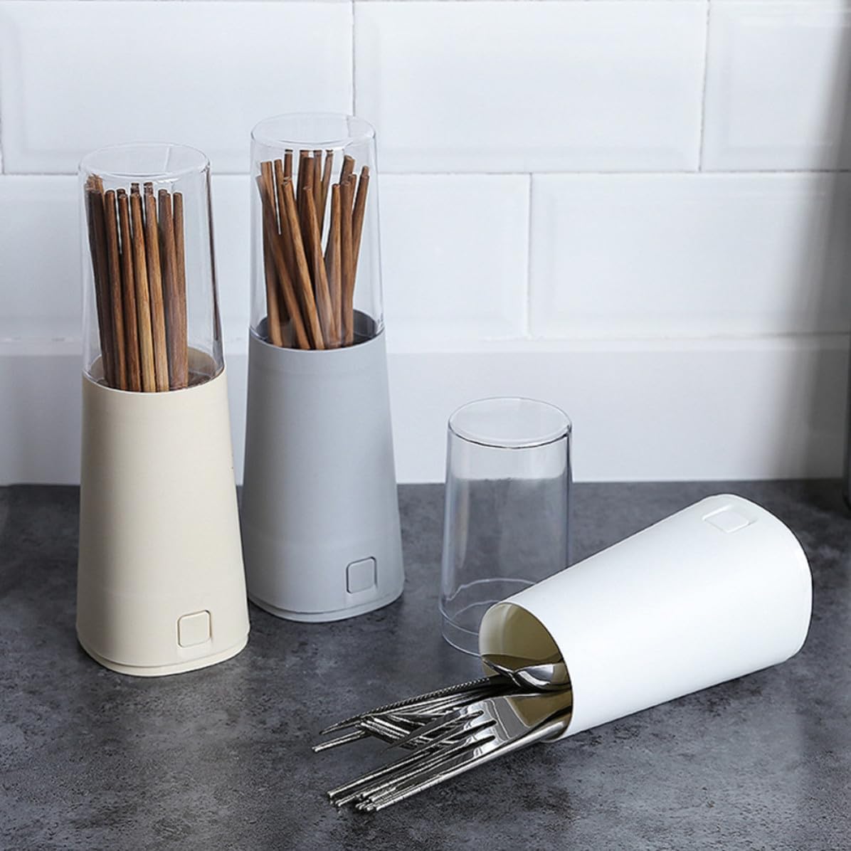 Plastic Chopstick Holder PP Utensil with Lid, Detachable Crock