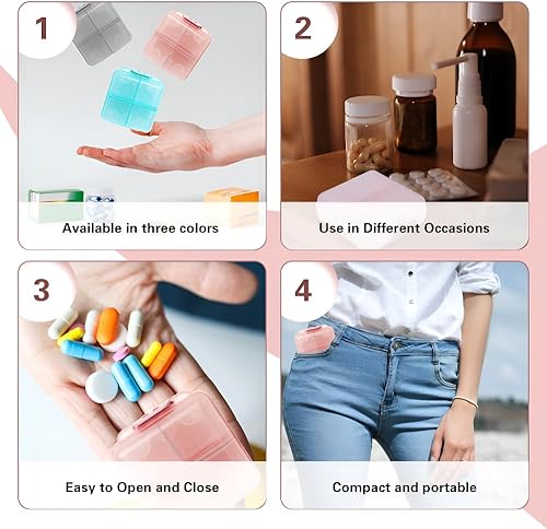 Miniatura 5 de Organizador diario de píldoras, 6 compartimentos, pastillero portátil, pequeño pastillero para bolsa de bolsillo para guardar medicinas, vitaminas,