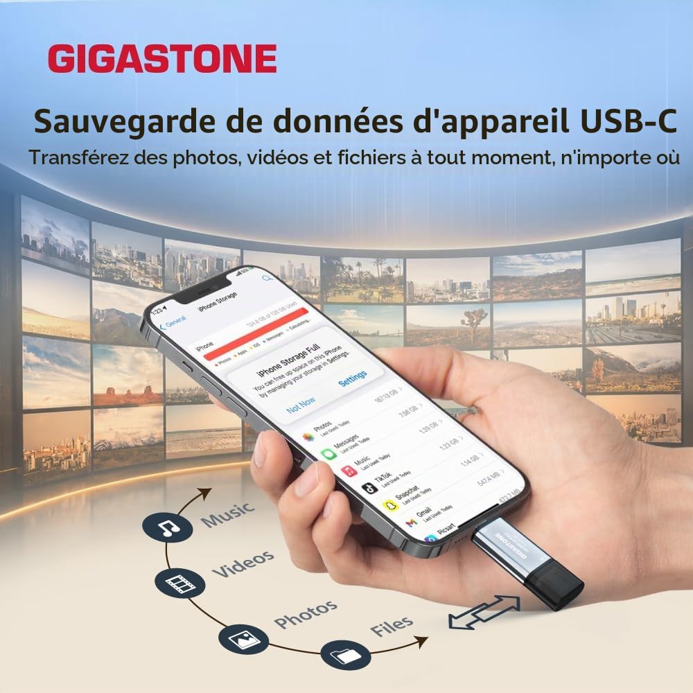 Gigastone SSD Externe 1To USB-A+C jusqu'à 500 Mo/s pour PS5 iPhone16 4K 60fps ProRes USB 3.2 Gén2 Disque Dur SSD Portable pour MacBook iPad PlayStation Xbox Duo Go