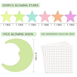 Glow in The Dark Stars and Moon for Ceiling - 200 Pcs Colorful 3D Glowing Stars for Kids Room Decor - Luminous Stickers Create a Realistic Starry Sky Ceiling Decor