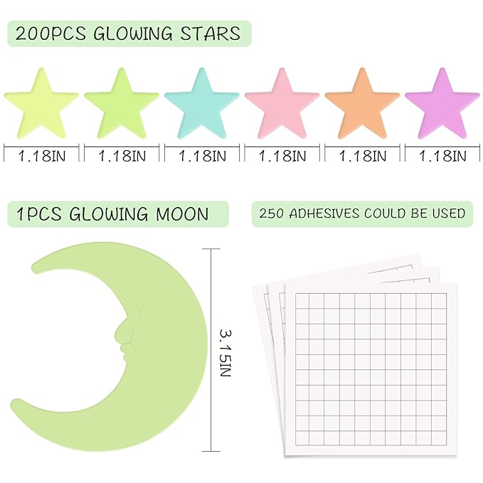 200 Estrellas y Luna que Brillan en la Oscuridad para Techo miniatura 4