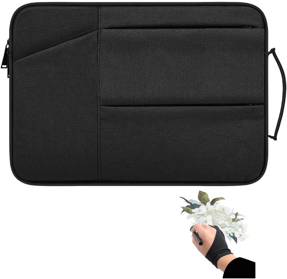 Drawing Tablet Case Carrying Bag with Artist Glove Graphics Sleeve Protective for Huion H610 Pro, HS610, HS611, Xp-Pen Deco 01, Star 06, Ugee M708 and VEIKK A30, A50 (Black)