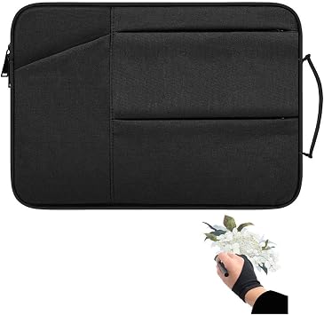 Graphic Tablet Case Carrying Case Drawing Tablet Case Protective Bag with Artist Gloves for Huion H610 Pro, HS610, HS611, Xp-Pen Deco 01, Star 06, Ugee M708 and VEIKK A30, A50 Black