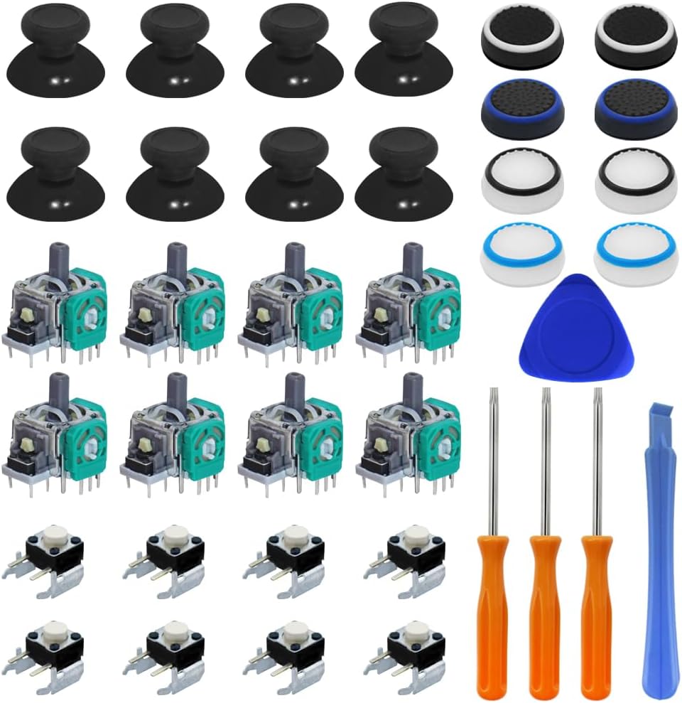 37 PCS Joysticks Replacement Parts Kit, lyfLux Bumper Buttons, Replacement Thumbsticks, Hat Silicone, Hat Covers 8 Each with Screwdriver Repair Parts Compatible with Xbox One Controllers
