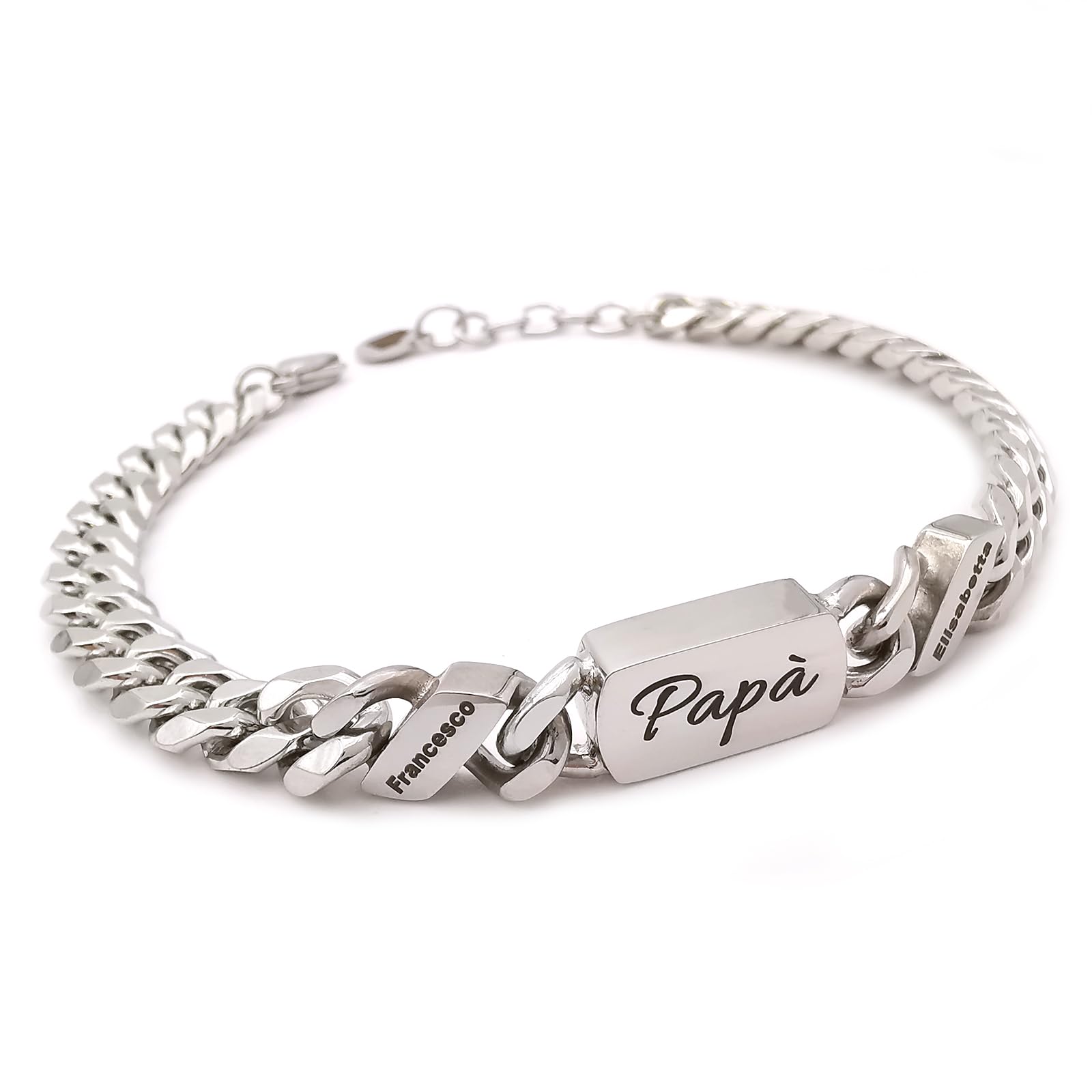 ALMENDRA Bracciale da uomo personalizzato a catena con nomi figli personalizzabile data in acciaio inossidabile