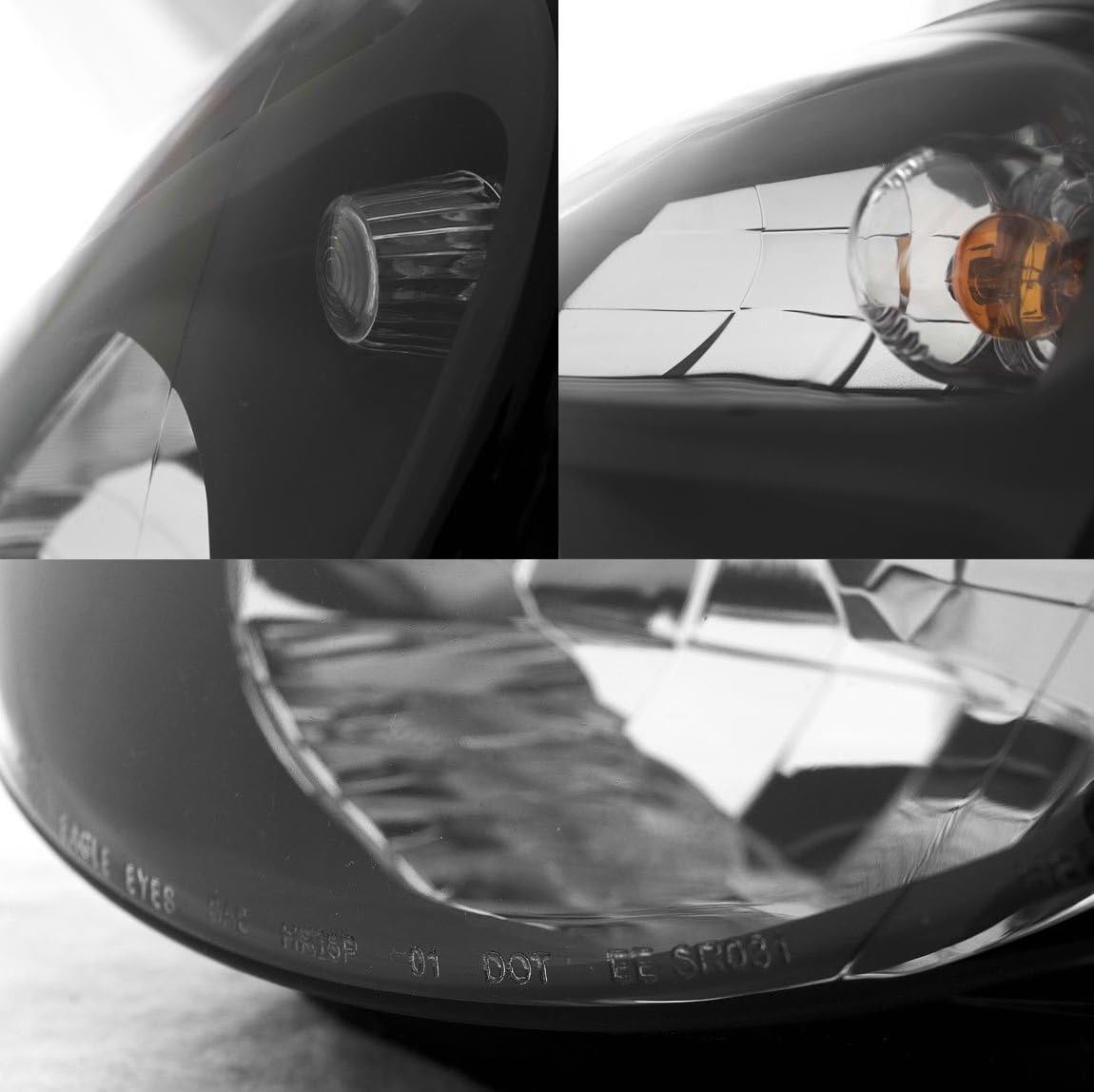 Crystal Headlights Black Assembly Set For Subaru Impreza - (Pair) Driver Left and Passenger Right Side Replacement Headlamp