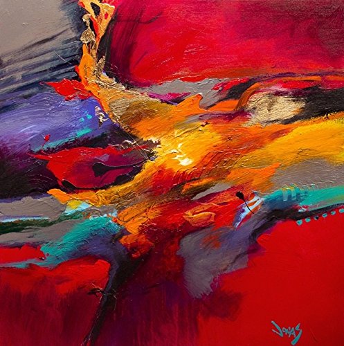 ETA-BL Tableau Abstrait Rouge Carré, Dimensions 80X80 cm. Peinture à l'huile sur Châssis Bois. Finition au Couteau. Tableau signé Cover