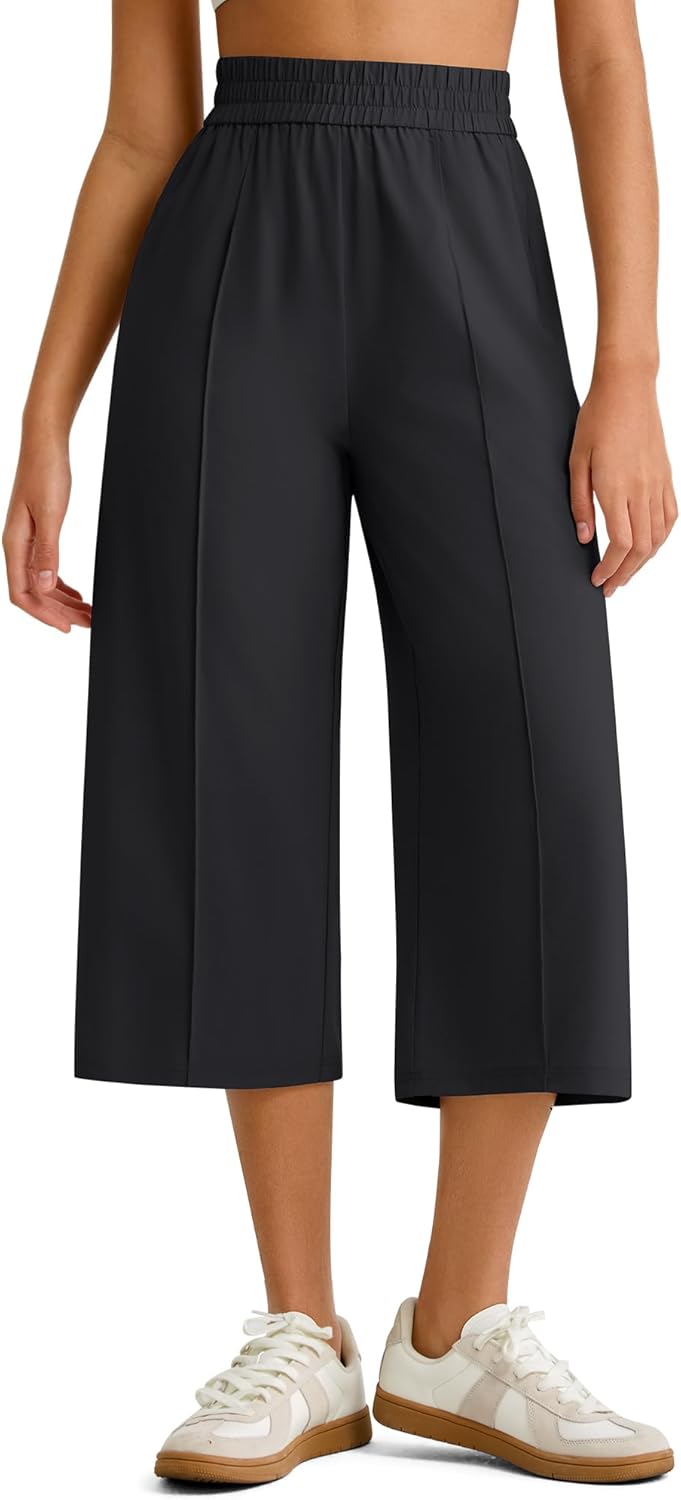 G4Free Chillwhisp Lightweight Flowy Wide Leg Capris Women - Front Seam Summer Cropped Pants for Travel Beach