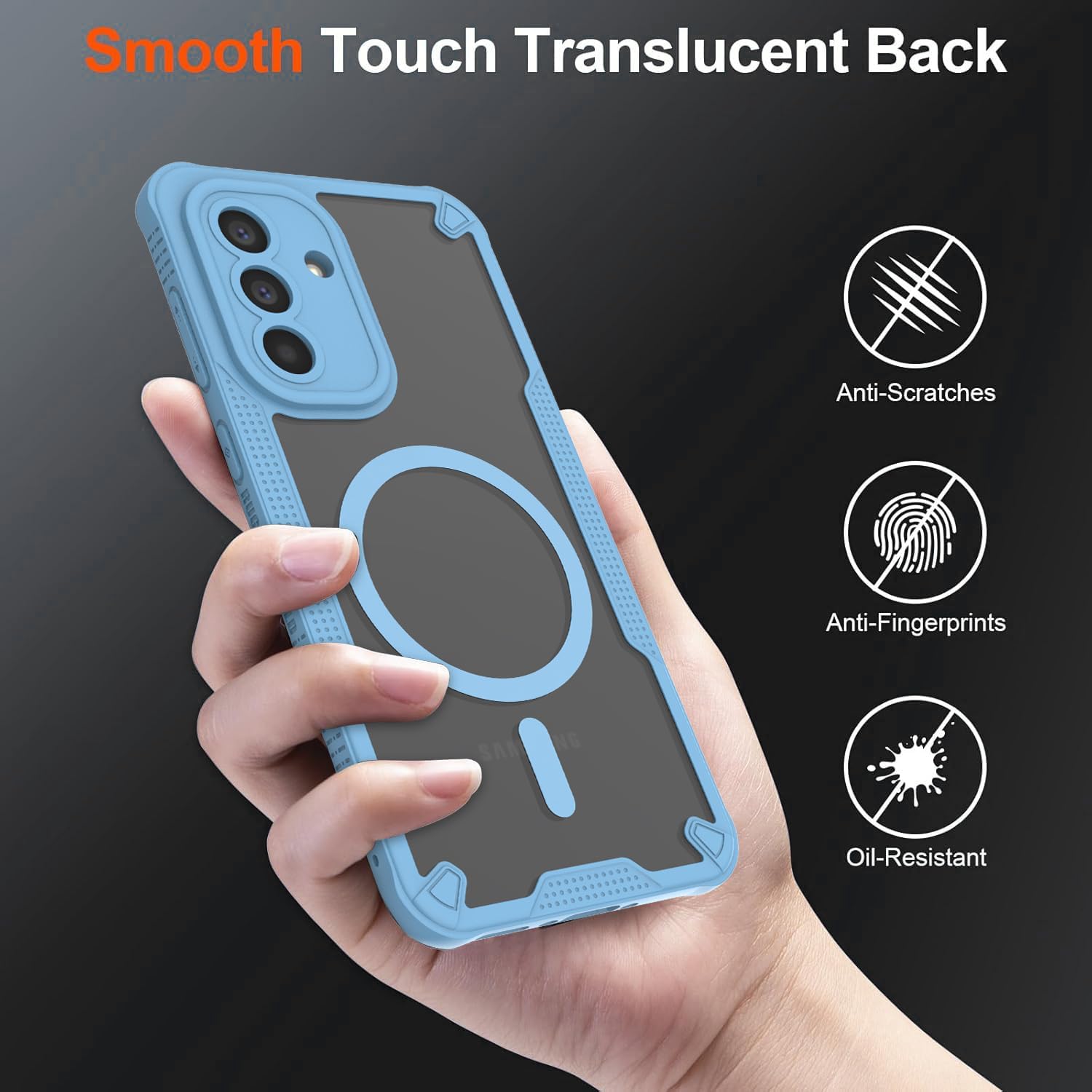 for Samsung Galaxy A56 Case with Magsafe Magnetic Slim Shockproof Protective Case,Translucent Matte Back with Lanyard Strap and 2*9H Tempered Glass Screen Protector Phone Cover 6.7-inch-Blue image 5