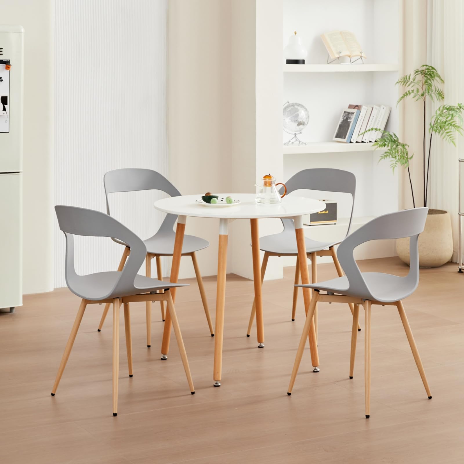Juego de 6 Sillas de Comedor Nórdicas, Sillas de Cocina, Piernas de Silla Metálica, Diseño de Respaldo Hueco Grande, Adecuado para Salas de Estar, Salas de Ocio - Gris + Madera