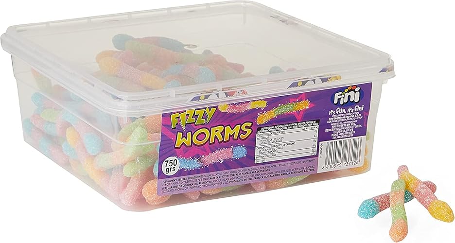 Fini Fizzy Worms Jelly Gummy Sweets, Mixed-Fruit, 750g, Share Pack Worms Chewy Gummy Jelly Sweets Christmas, Birthday, Easter, Halloween, Thank You Gift, Sharing Box, Great Gift, Sold by EPL