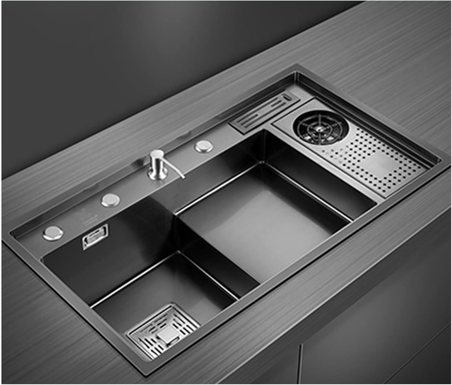 304 Stainless Steel Kitchen Sink Multifunctional Step Bar Prep Nano RV Home Sets Top Mount Or Undermount (Color : Black-G, Size 82x46x22cm) (Black a)