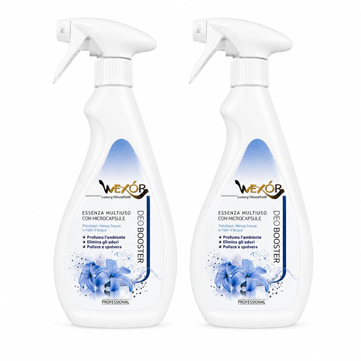 WEXÓR Deo Booster Essenza Multiuso Spray Profumatore Tessuti e Ambienti Patchouli e Menta Fresca 2x750ml