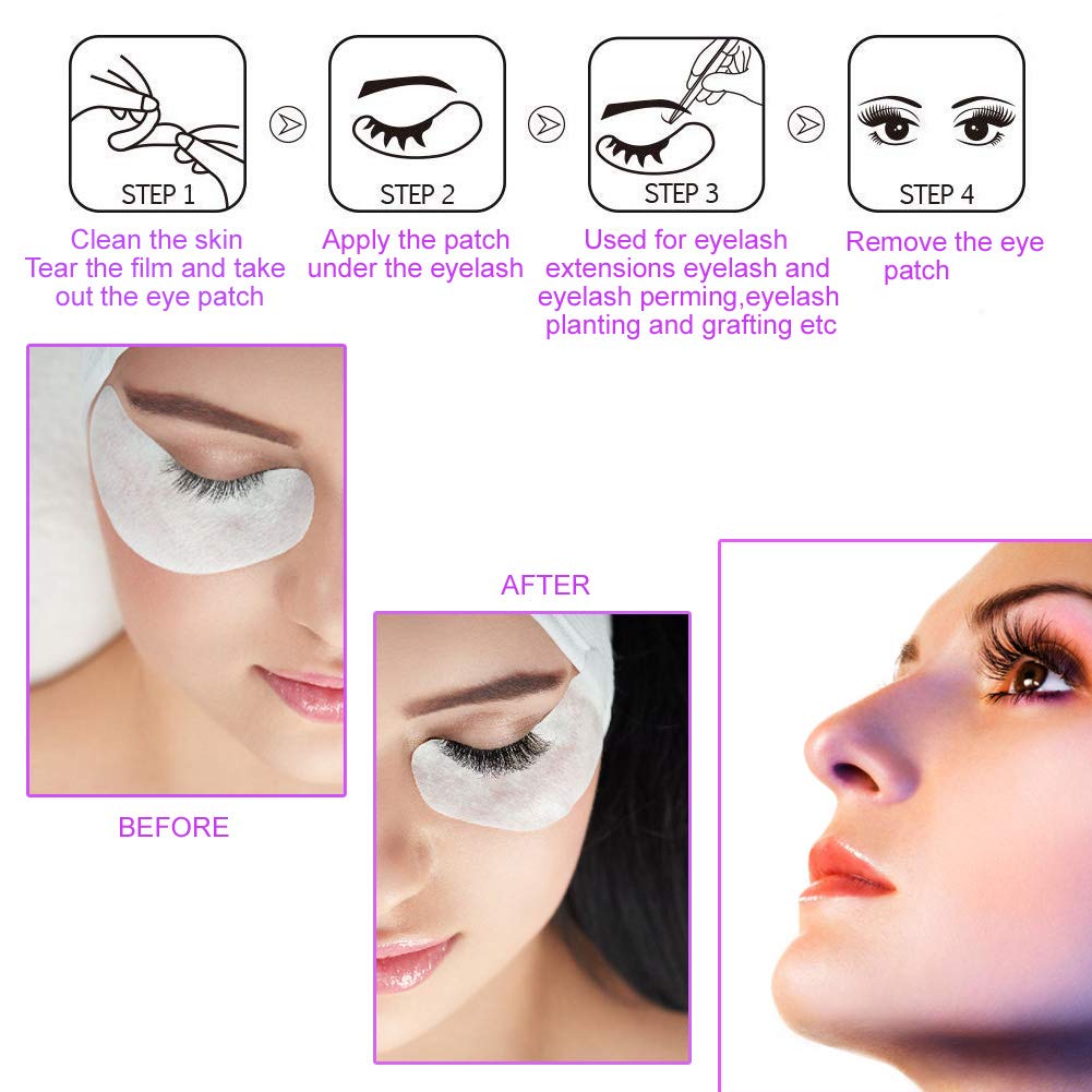 Under Eye Hydrogel Pads, 55 Pairs Set Professional Lint Free Eye Mask Eyelash Extension Gel Patches Kit for Adhesive Lash Beauty Tool(Purple)