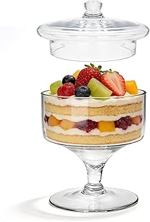 Glass Trifle Bowl with Pedestal and Lid, Trifle Serving Dish, Modern Min...