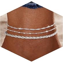 Risamil 2/3Pcs Ankle Bracelets for Women - Silver Plated Anklet Set Dainty Layered Herringbone, Rope, and Figaro Paperclip Chain Beach Foot Jewelry Gift