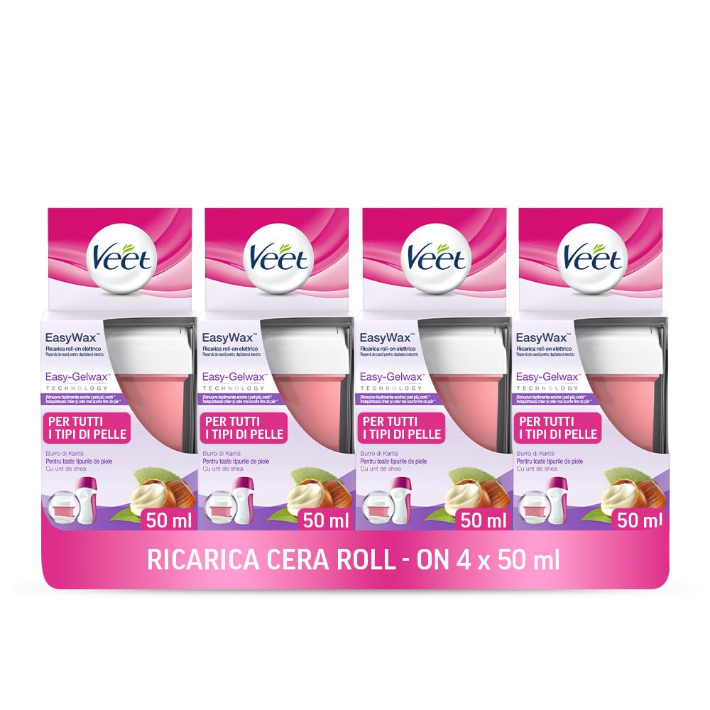 Veet Ricarica Depilatoria Roll-On Gambe e Braccia, 50ml (Confezione da 4) Multicolore