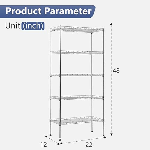 Vista 180 de FDW - Estantería metálica : 6 estantes de alambre de acero resistente ajustables, con ruedas, 48 pulgadas (L) x 18 pulgadas (An) x 76 pulgadas (A)