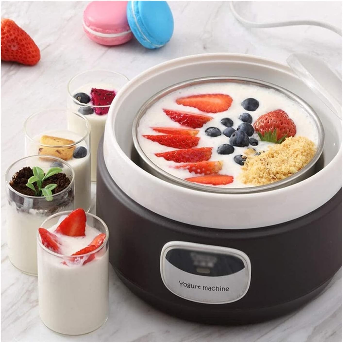 Yogurt Maker Yogurt Machine with 4 Glass Jars/Lids One Touch Display: Perfect for Organic Sweetened Flavored Plain or Sugar Free for Kids Parfaits