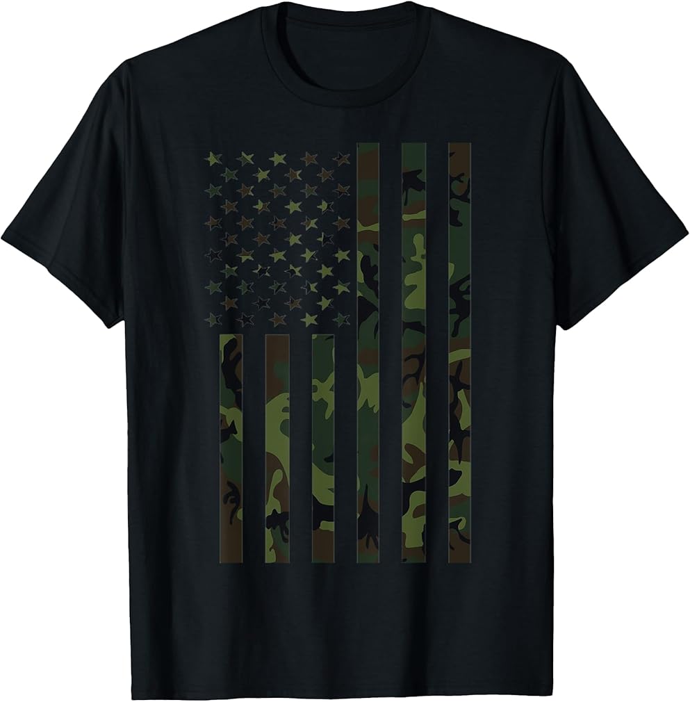 American Flag 4th of July Camo Military Camouflage Veteran T-Shirt