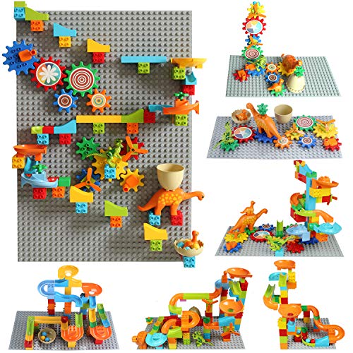 COUOMOXA Marble Run Building Block Set Gear Building Set Classic Big Building Blocks Dinosaur Garden Blocks Educational STEM Toy Bricks Set Kids Race Track Luxury Gift for Kids