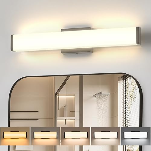 Amico Lámpara de tocador de baño de 16 pulgadas, regulable, 5CCT, luces LED de tocador para baño, modernas luces de pared negras, certificado ETL