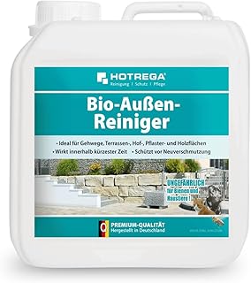 HOTREGA Bio-Außenreiniger 2 Liter | Wirkt in kürzester Zeit | Schützt vor Neuverschmutzung | Für Stein, Holz, WPC, Grabstein, Terrasse uvm.
