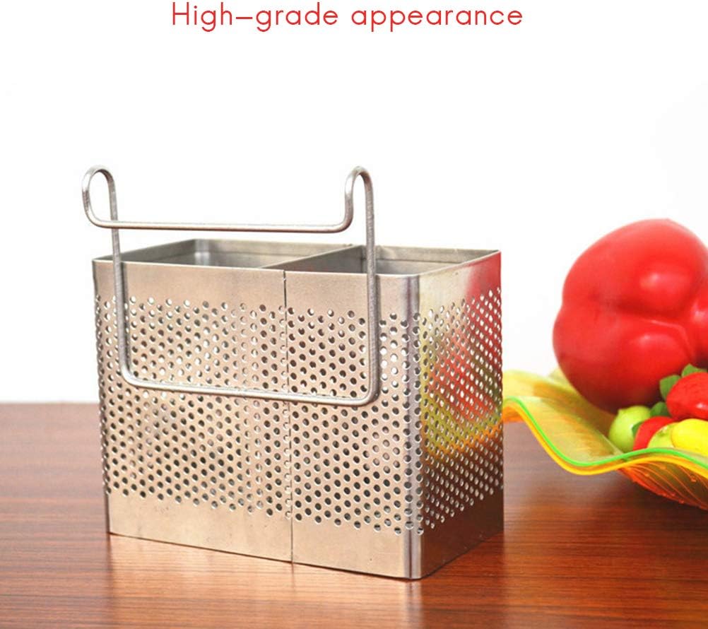 TOPINCN Kitchen Utensil Storage Holder, Stainless Steel Utensil Container Hanging Mesh Utensil Drying Rack Fork Chopsticks Storage Organizer Tableware Dinner Service Holder Cutlery Rack (Double Grid)