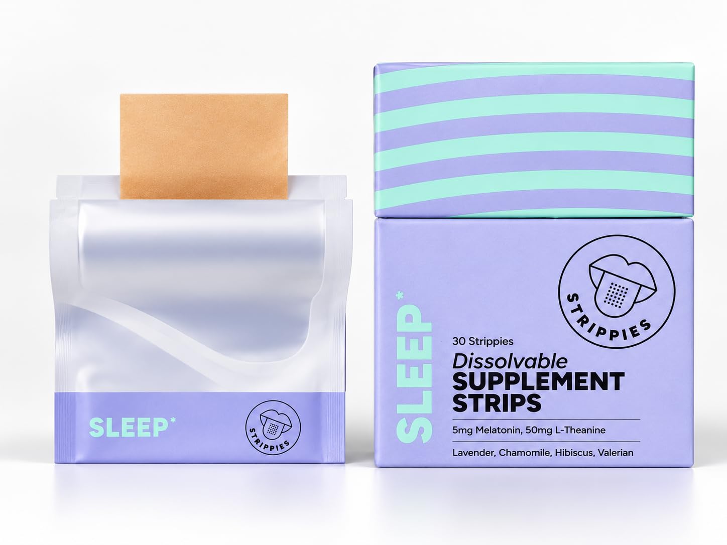 Dissolvable Sleep Strips Fast-Acting Melatonin 5mg with L-Theanine, Lavender, Chamomile, Hibiscus & Valerian Natural Cranberry Flavor 30 Strips