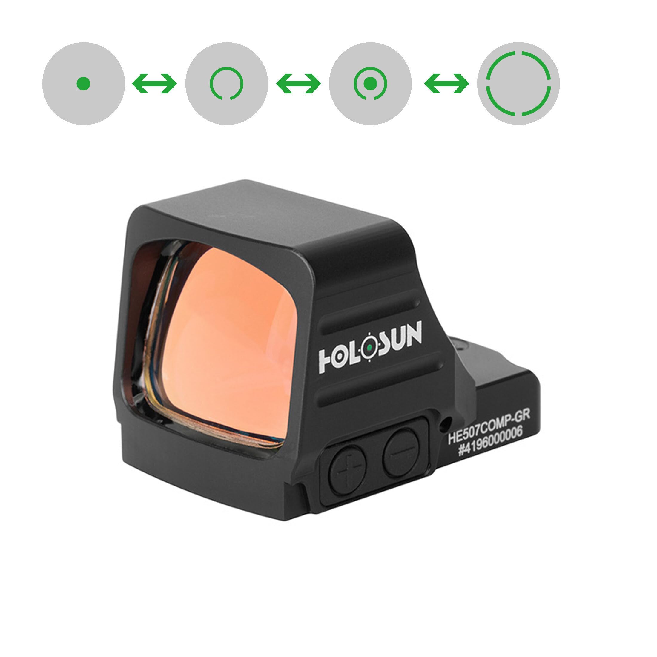 Holosun offenes Reflexvisier HE507COMP-GR mit wechselbarem Absehen, Grünpunkt Visier, Jagd, Airsoft, Militär, Elite Serie, RMR - 70157000