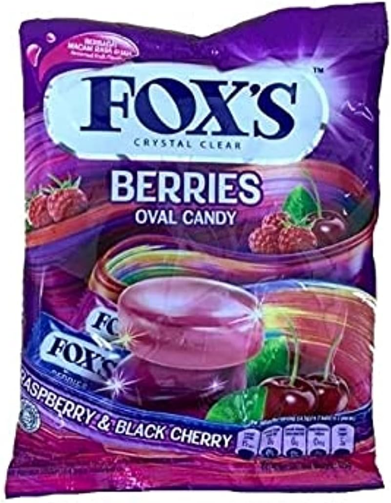 Fox's Crystal Clear Berries Oval Candy • Raspberry & Black Cherry, 4.41 oz ℮ 125 g حلوى فوكس الكريستالية البيضاوية بنكهة التوت البري والكرز الأسود