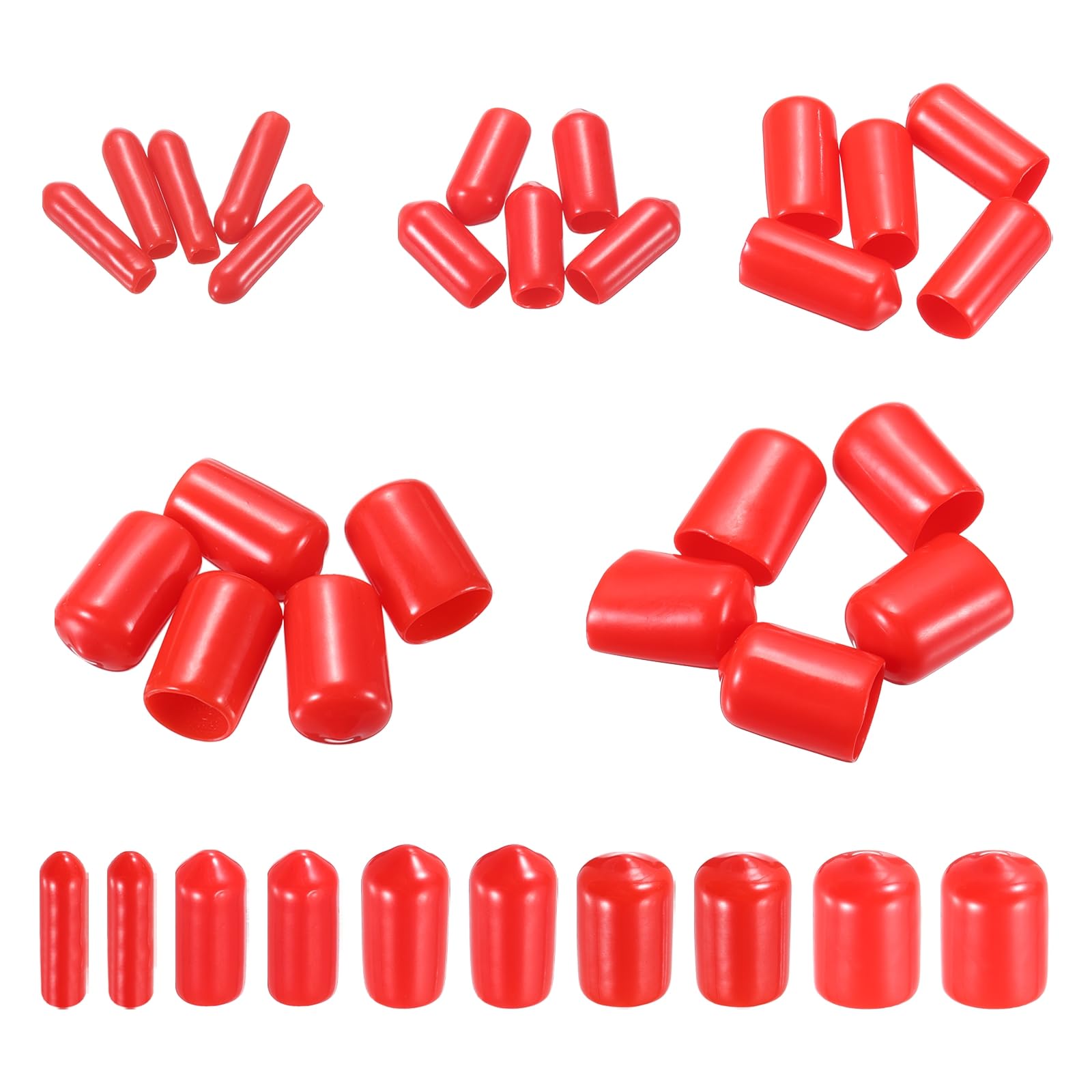 MECCANIXITY 50pcs Round End Protective Caps Rubber Cover 1/8" 1/4" 3/8" 1/2" 5/8" Red Screw Protector for Screw Bolt, Plumbing Pipe