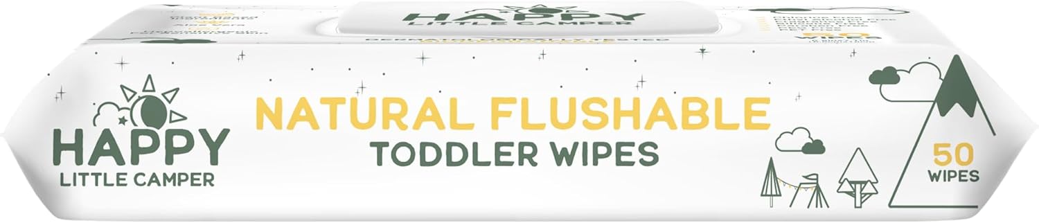 Happy Little Camper Natural Flushable Wipes - Hypoallergenic Wet Wipes with Aloe Vera, Chamomile and Pomegranate Extract - Unscented Baby Wipes Safe for Sensitive Skin - 600 Count