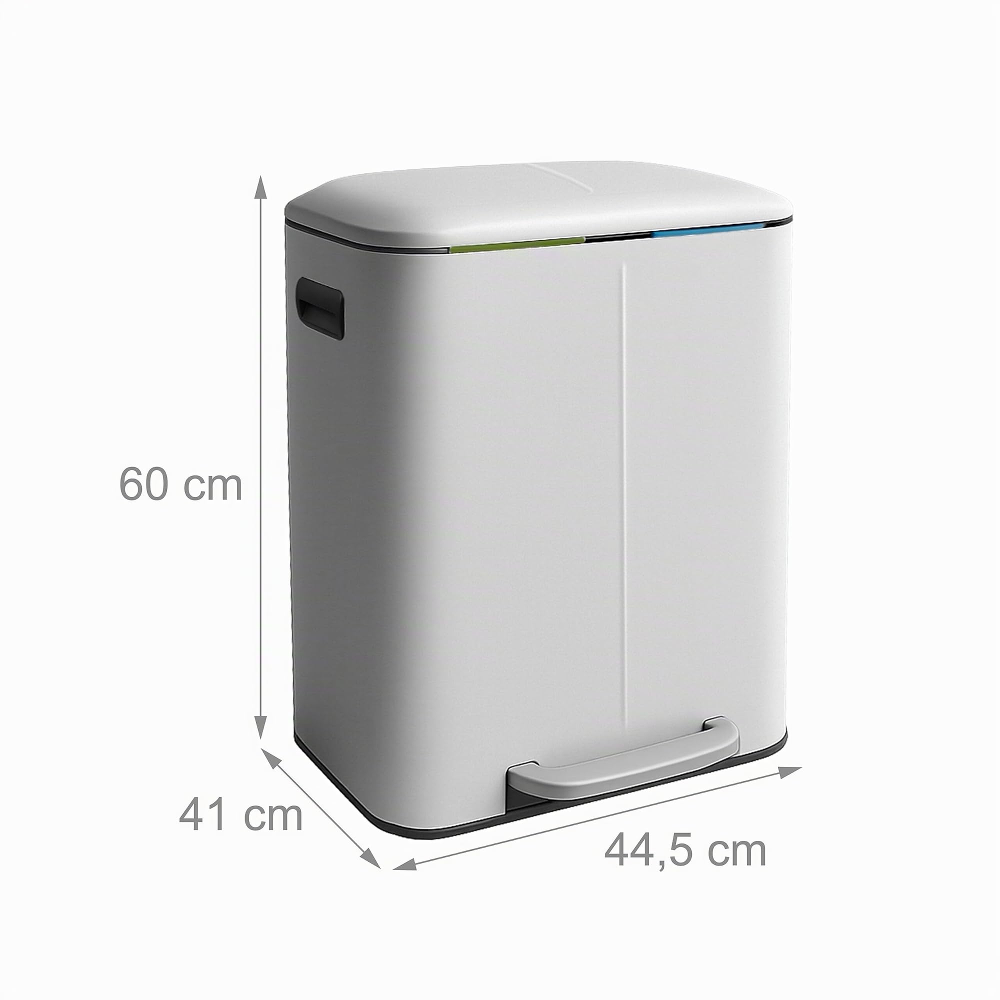 Relaxdays Cubo de Basura con 2 Compartimentos, 2x20L, Cierre Suave, Pedal, Metal, Blanco, 60x44.5x41 cm