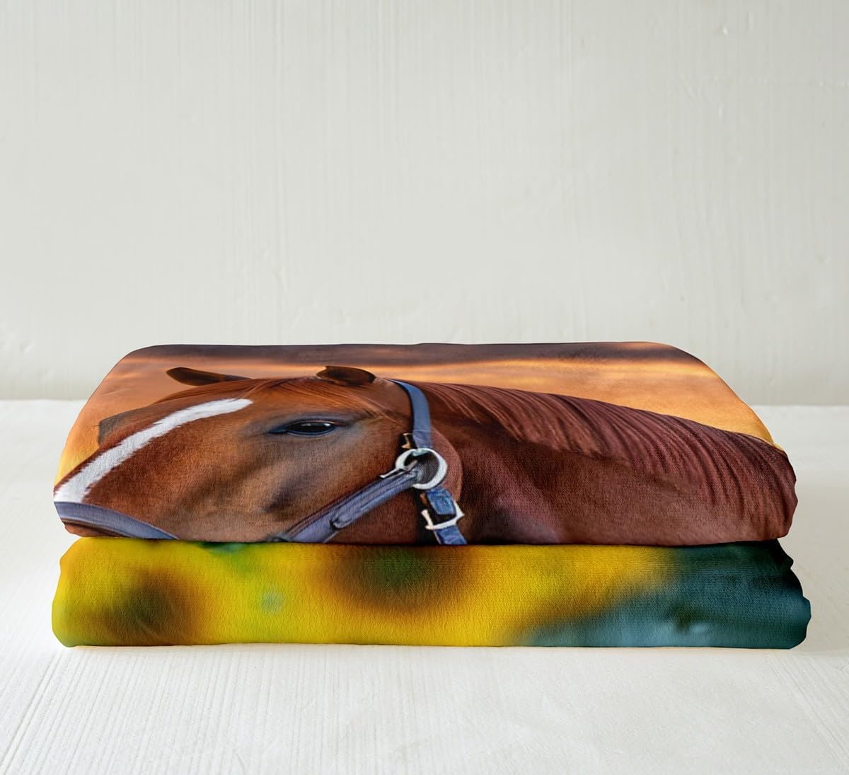 Sunflowers Print Sherpa Fleece Blanket Yellow Sunflowers Brown Horse Throw Blanket Orange Sunset Fuzzy Soft Blanket Bed Couch,Throw Size (50 x 60 Inches)